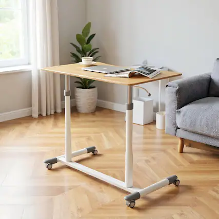 Front. Resenkos - Stand up Table, Home Office Desk,Height Adjustable Computer Desk Sit to Stand Rolling Notebook Table -Natural - Brown.