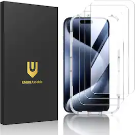 UNBREAKcable - 3-Pack Screen Protector Tempered Glass for iPhone 15 Pro Max - Clear