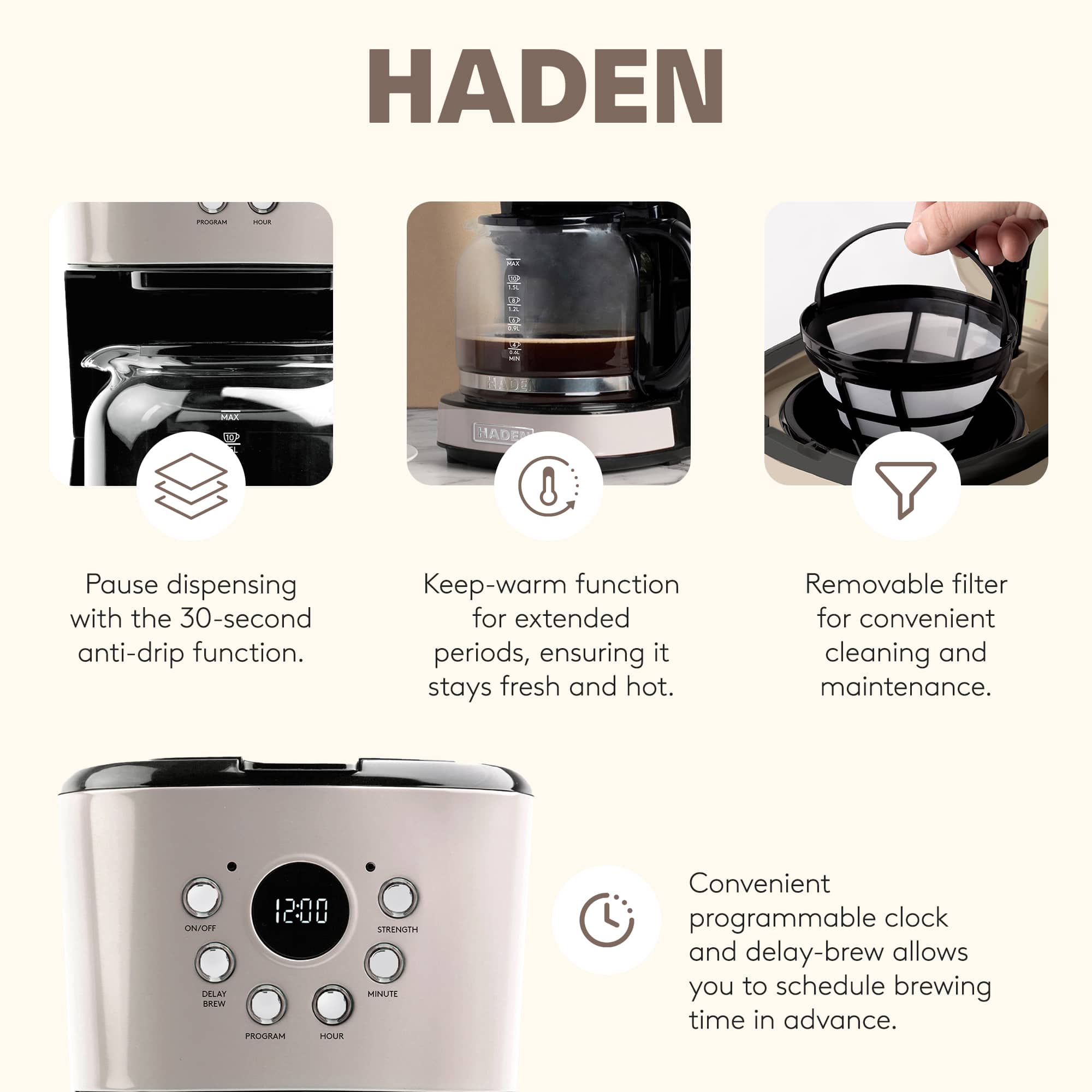 Haden 12 Cup Coffee Maker & Dorset 2 Slice Wide Slot Toaster