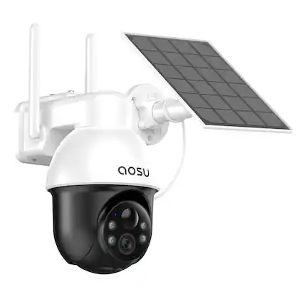 Front. AOSU - 2K QHD 3.0-MP Wi-Fi Outdoor AI-Smart Solar Security Camera with Panoramic PTZ, Auto-Tracking, 2-Way Talk, C9L2BA11 - White.