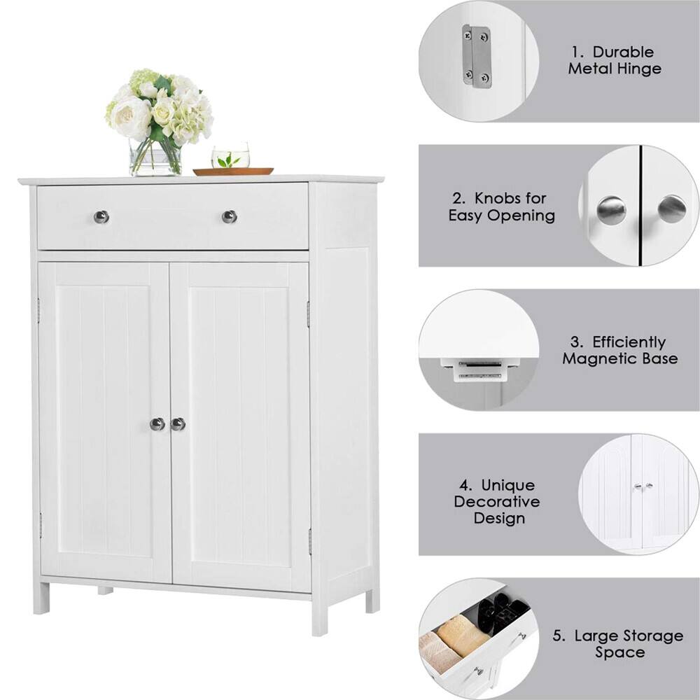 Alt View 4. Winado - Wooden Bathroom Floor Cabinet Storage Cupboard W/ Shelves for Home Kitchen - White.