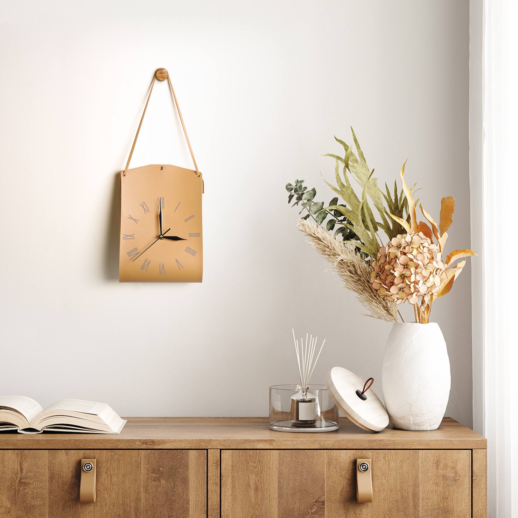 Back. VIVZONE - Leather Single-sided Wall Clock - Brown.