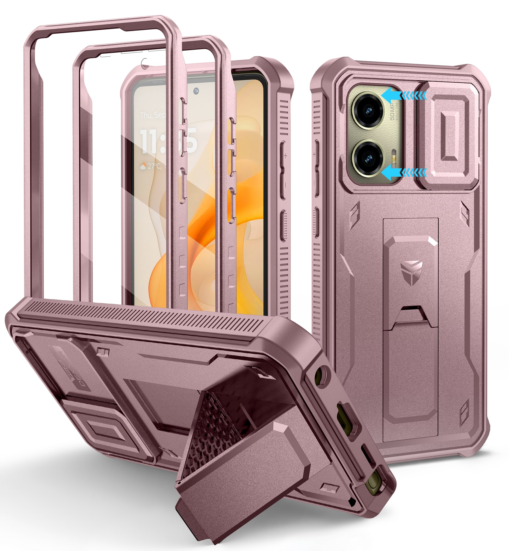 Dexnor - Heavy Duty Protective Case for Motorola Moto G Stylus-5G-2024 with Slide Camera Cover, 2 Front Frame,Screen Protector - Peony Pink