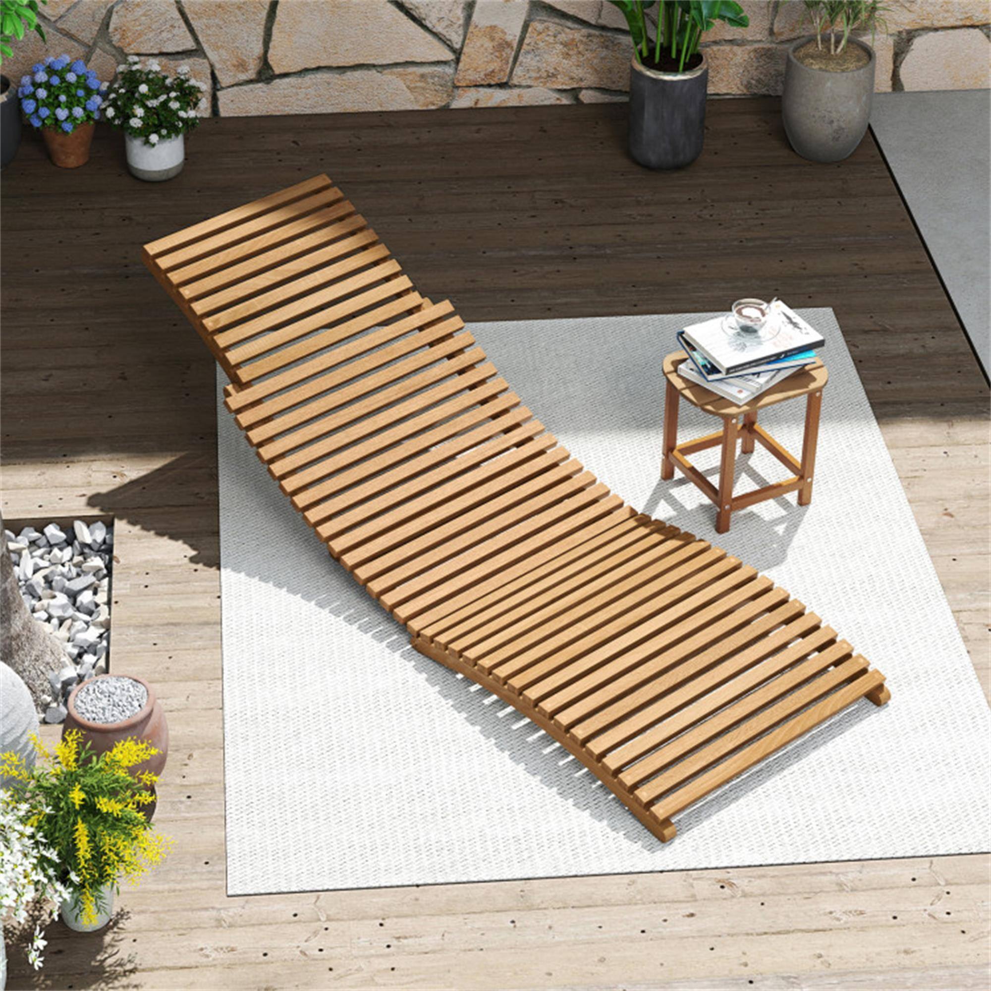 Alt View 1. Boyel Living - Brown Teak Wood Patio Folding Chaise Lounge Chair with Slatted Seat1 61.0in L x 21.0in W x 22.0in H - Brown.