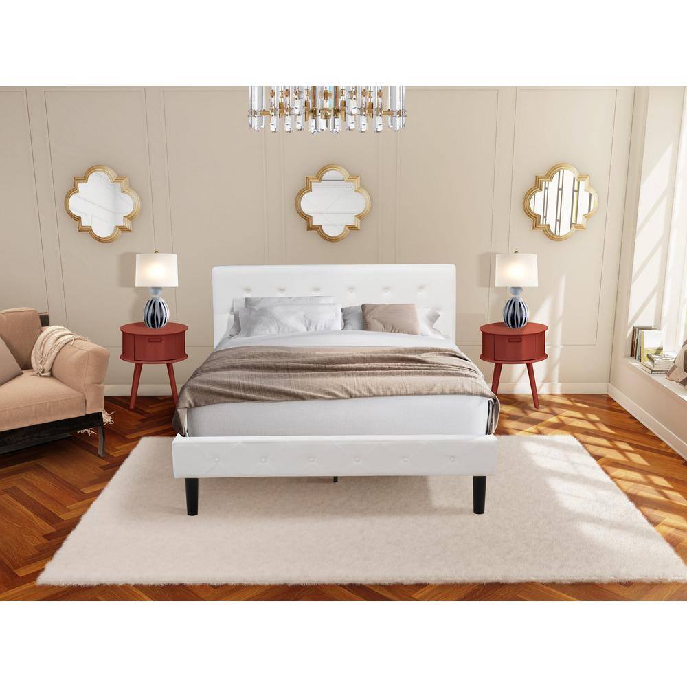 Alt View 4. East West Furniture - NL19Q-2GO13 3 Piece Bed Set - 1 Bed White Velvet Fabric Headboard and 2 Night Stands for Bedrooms - Burgundy Finish - White Velvet.