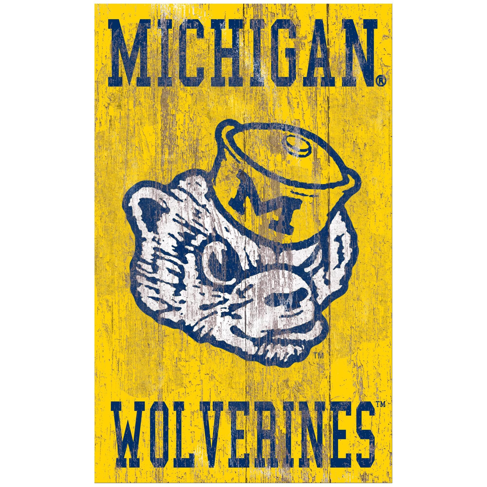 Michigan Wolverines 11'' x 19'' Heritage Distressed Logo Sign