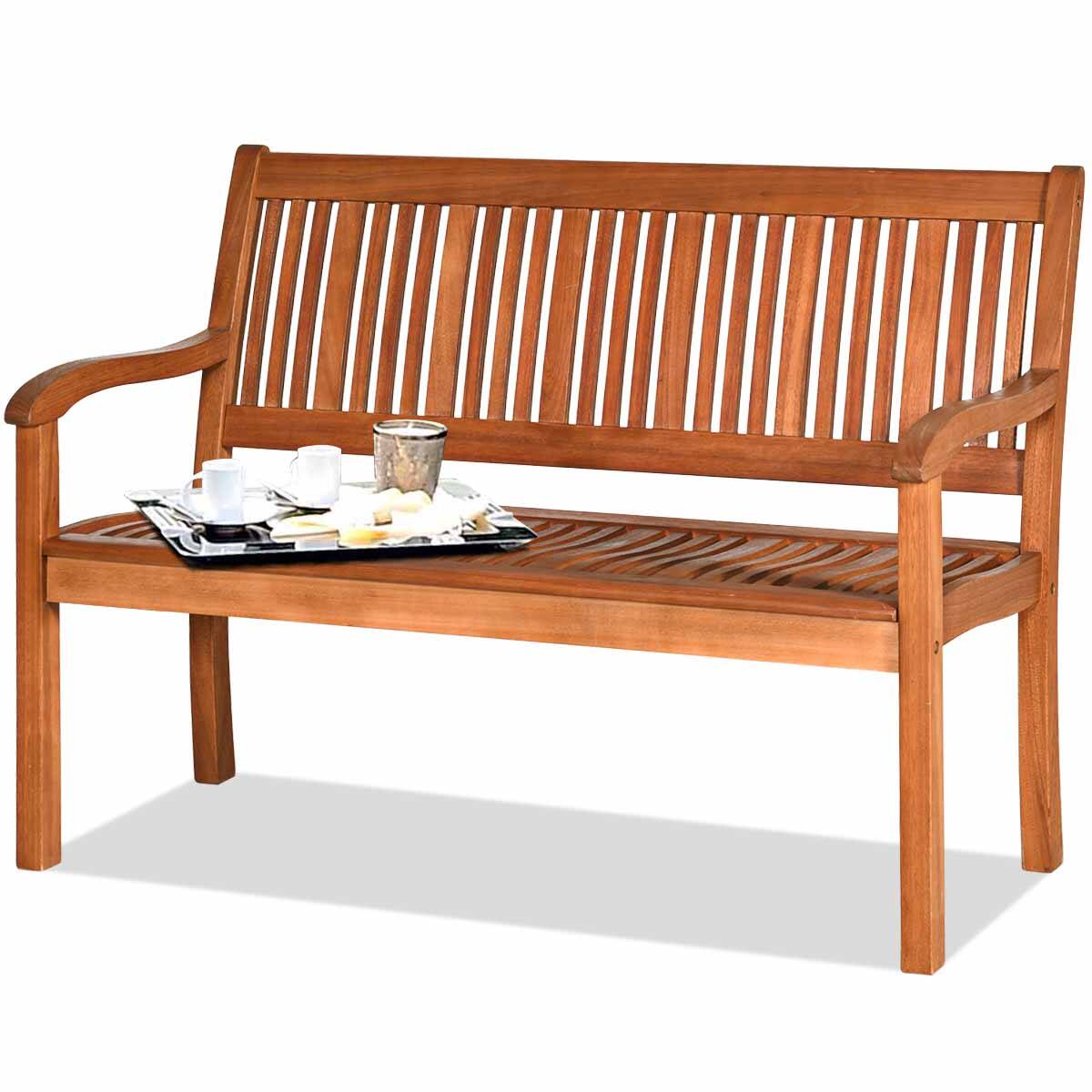 Alt View 5. Gymax - Gymax 50'' Wooden Bench Loveseat Patio Garden Outdoor w/ Armrest & Backrest - Natural.