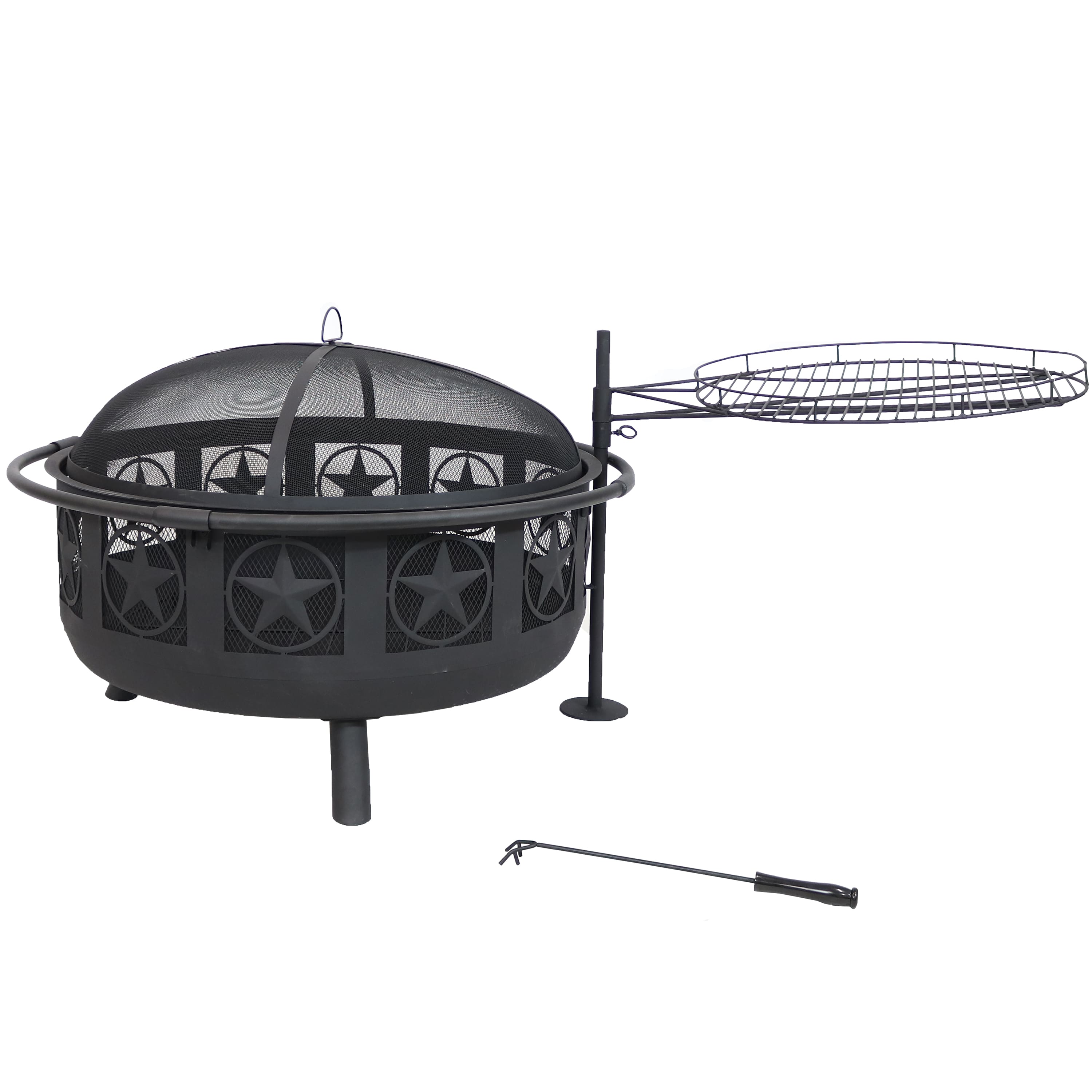Sunnydaze - 30 in All Star Steel Fire Pit with Cooking Grate and Spark Screen - Black