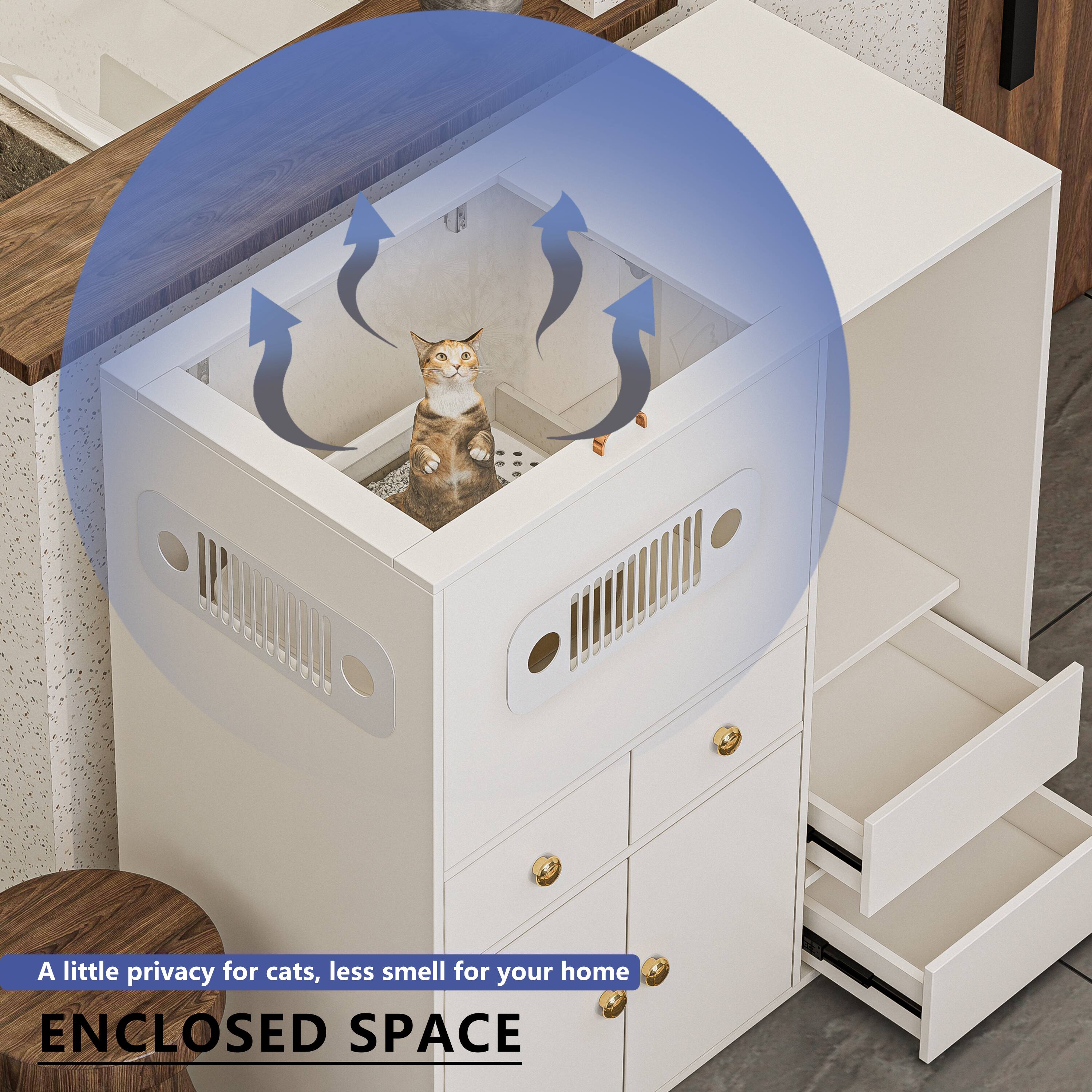 A little privacy for cats, less smell for your home  
ENCLOSED SPACE