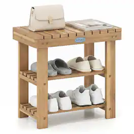 Costway - Solid Wood Shoe Rack Bench, 3-Tier Free Standing Shoe Organizer for Front Door - Natural