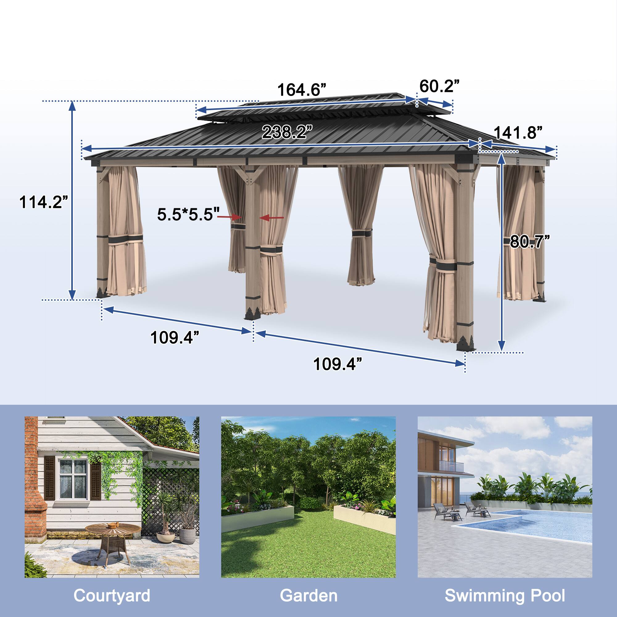 164.6"  
60.2"  
238.2"  
141.8"  
114.2"  
5.5" x 5.5"  
-80.7"  
109.4"  
109.4"  

Courtyard Garden Swimming Pool