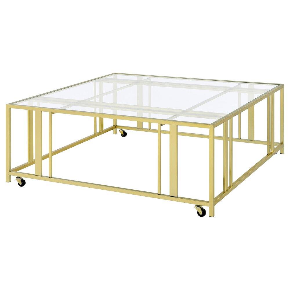 Alt View 4. Coaster Co. of America - Adri Square Glass Top Coffee Table with Casters Matte Brass - Gold.