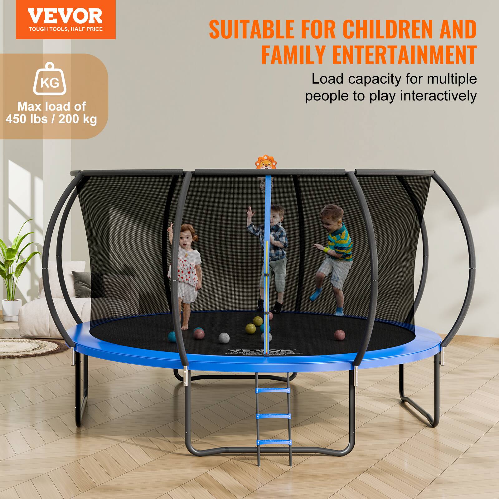 VEVOR  
TOUGH TOOLS, HALF PRICE  

SUITABLE FOR CHILDREN AND FAMILY ENTERTAINMENT  
Load capacity for multiple people to play interactively  

Max load of 450 lbs / 200 kg