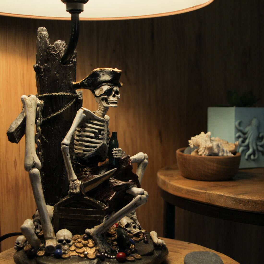 Alt View 5. Zeckos - SET OF 2 Pirate Skeleton W/ Treasure Table Lamps W/ Shades 21 inches tall - Brown.
