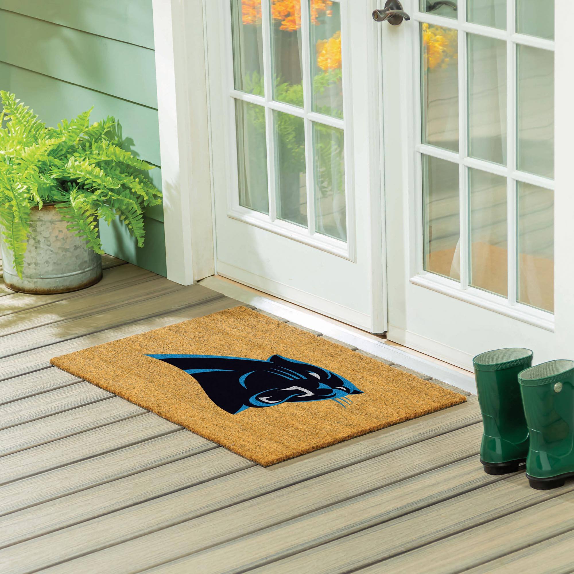 Alt View 1. Evergreen Enterprises - Carolina Panthers 24" x 36" Outdoor Team Logo Coir Mat - Brown.