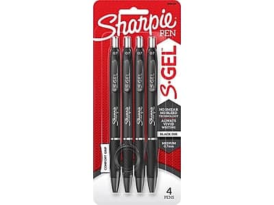Sharpie Pen  
S.GEL  
0.7  
No Smear  
No Bleed  
Always Vivid Writing  
Black Ink  
Medium  
4 Pens