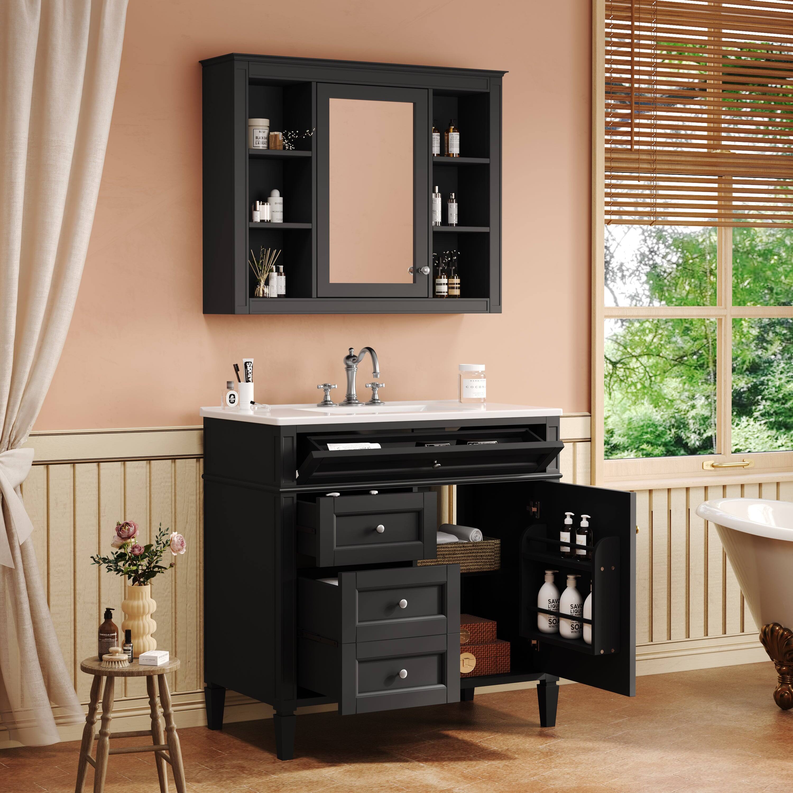 Alt View 2. Boyel Living - 36 Inch Modern Bathroom Vanity Set with Medicine Cabinet Ceramic Sink Black - Black.