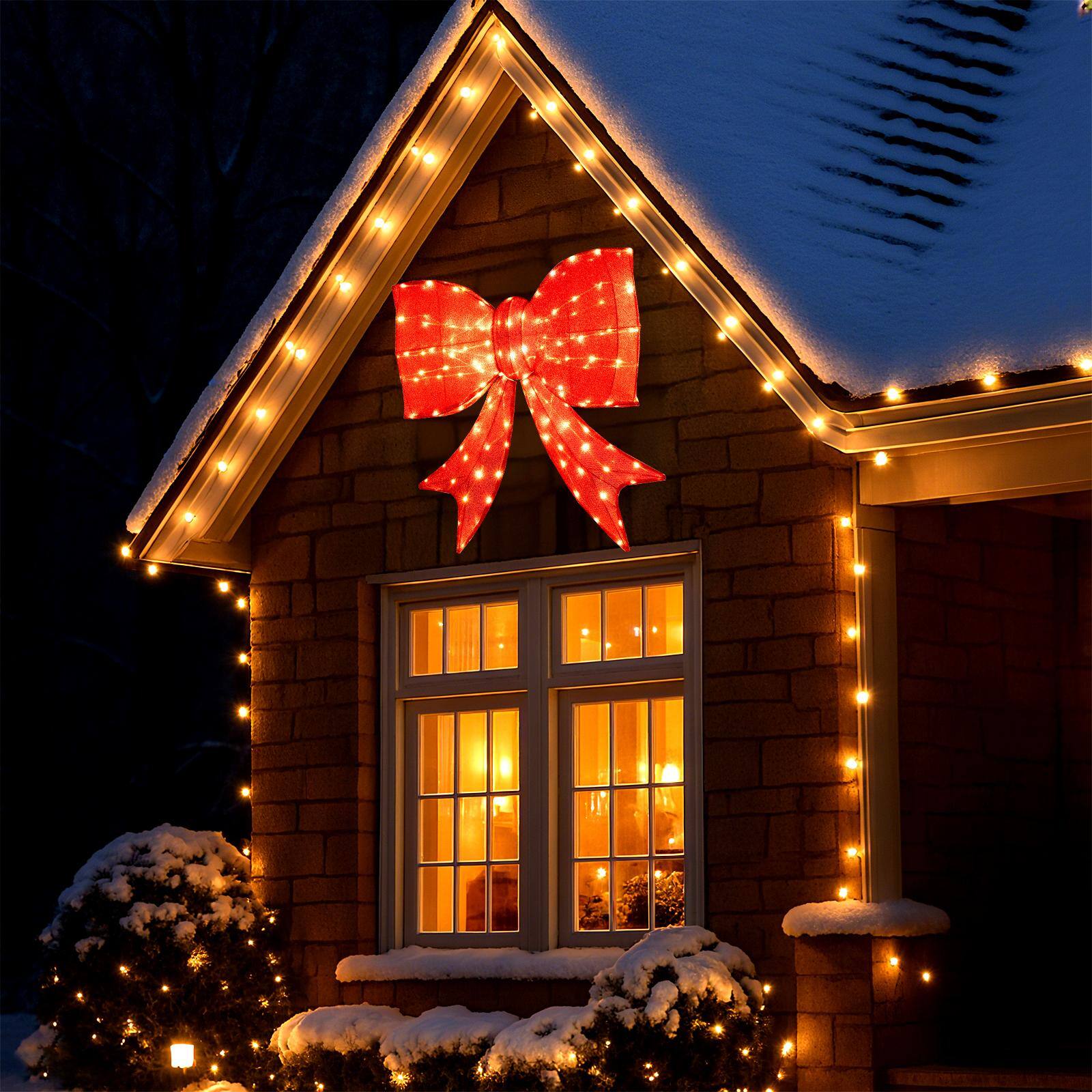 Alt View 5. Costway - Costway 2 PCS 37" Pre-lit Large Xmas Bows with 150 Warm White LED Lights, Hanging Rings - Red.