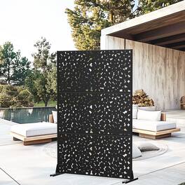 PexFix - 72 in. x 47 in. Ernie Pattern Metal Outdoor Privacy Screen & Panels, Freestanding Garden Divider Fence - Black