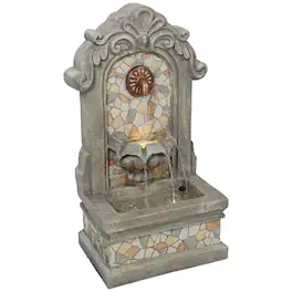 Sunnydaze - Enchanting Estate Polyresin Flat Back Outdoor Wall Fountain - Gray