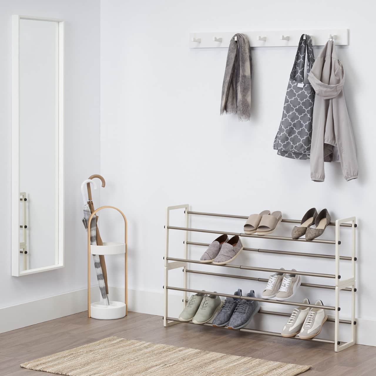 Angle. TRINITY - BASICS 2-Tier Expandable Shoe Rack 2-Pack White - White.