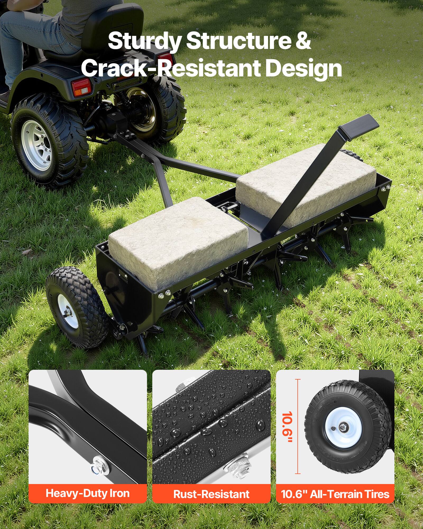 Sturdy Structure & Crack-Resistant Design

Heavy-Duty Iron
Rust-Resistant
10.6" All-Terrain Tires