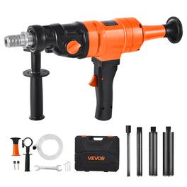 VEVOR - Diamond Core Drilling Machine, 8 in Drilling Diameter, Handheld Dry and Wet Concrete Core Drill Rig with 4 Drill Bits - Black;Orange