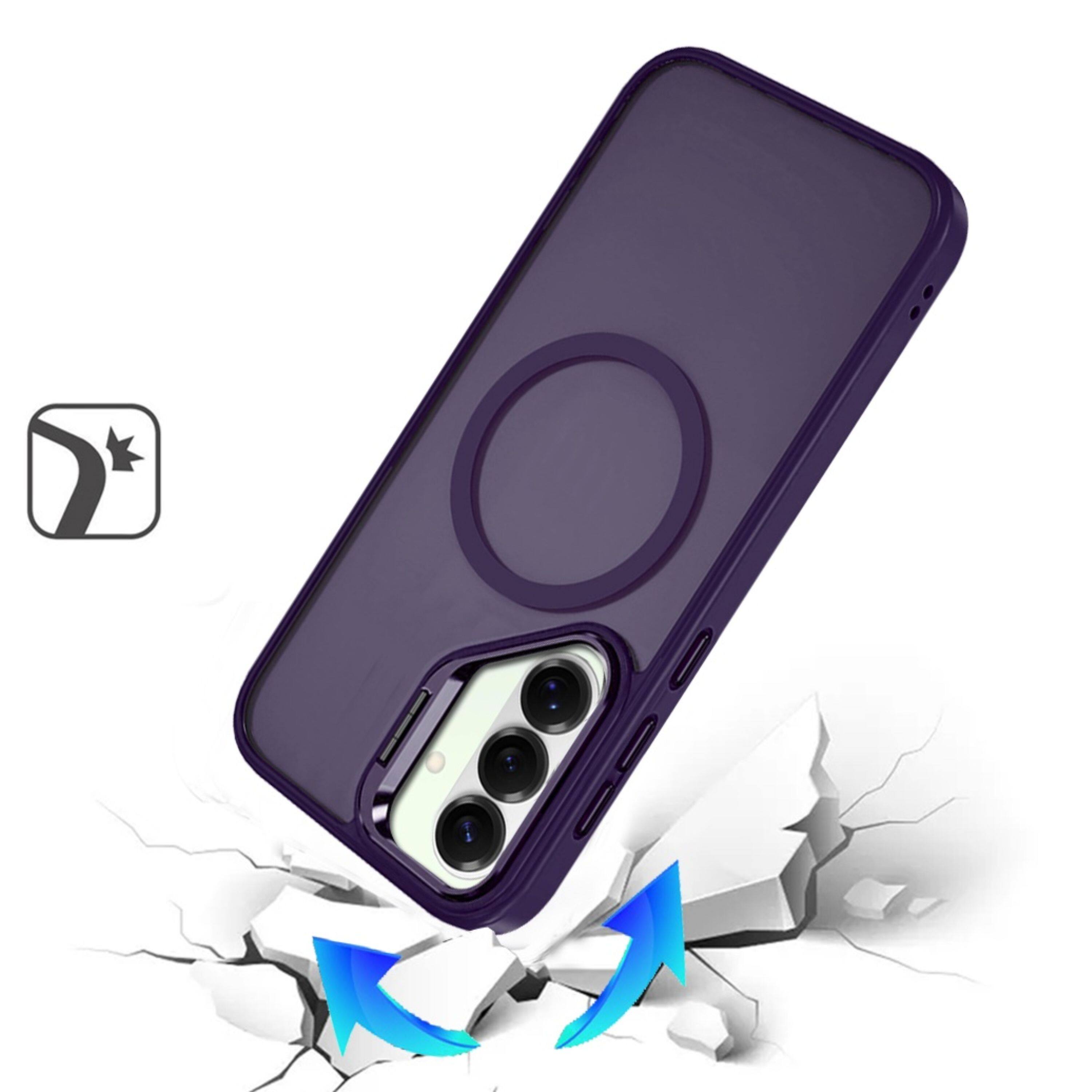 Left. Kitcheniva - Magnetic Circle Camera Lens Stand Phone Case With Tempered Glass For Samsung Galaxy S26+ Plus Dark Purple - Dark Purple.