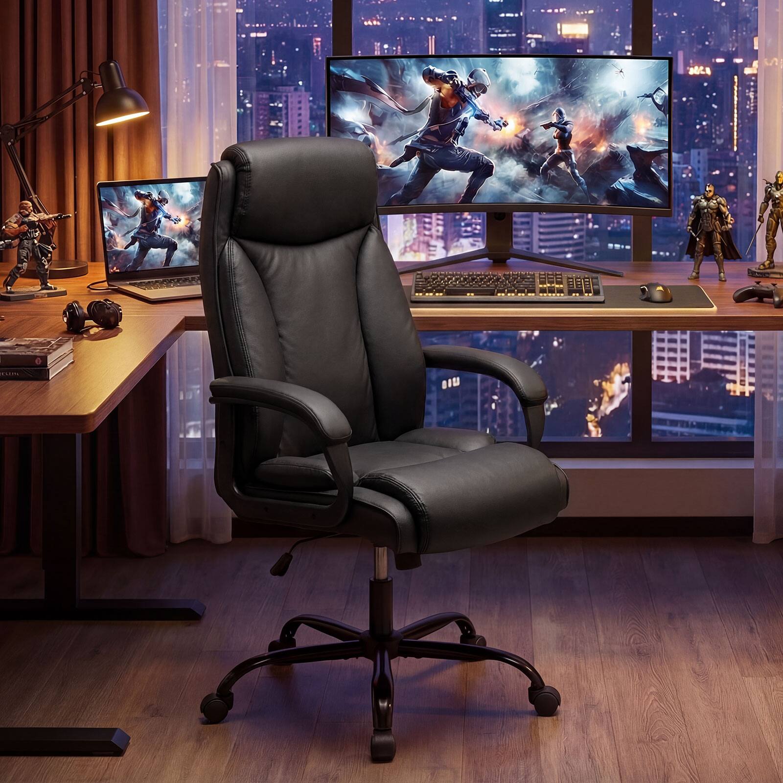 Alt View 5. Costway - Costway Executive Office Chair, High Back Ergonomic Home Desk Chair w/Headrest, Rocking Backrest - Black.