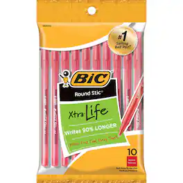 BIC - Round Stic Xtra Life Ballpoint Pen, Medium Point (1.0mm), Red, Pack of 10