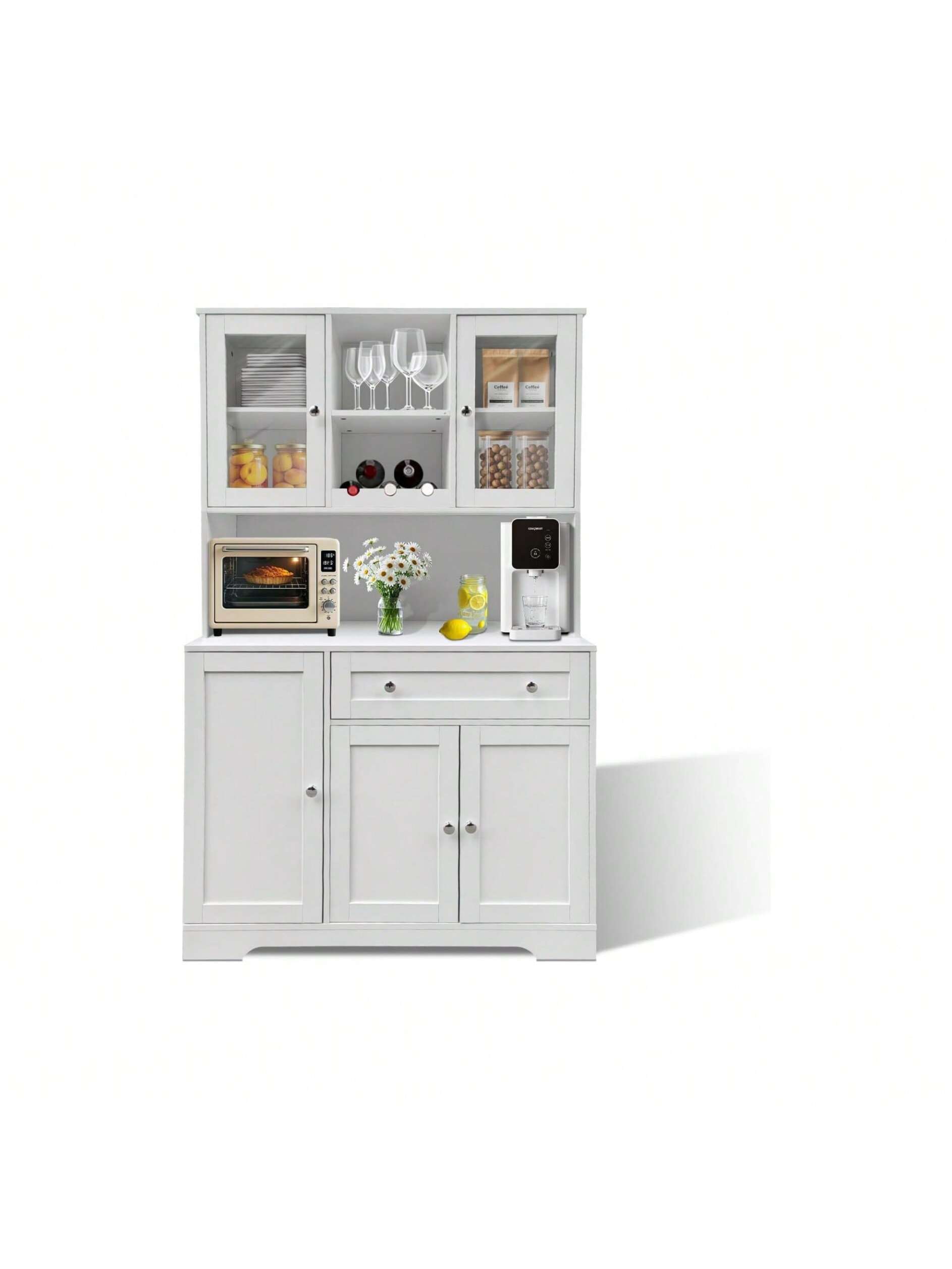 Alt View 1. GARVEE - Home Kitchen Pantry Storage Cabinet, Modern Buffet Cabinet With Microwave Stand, Tall Kitchen Hutch Cabinet, White - White.