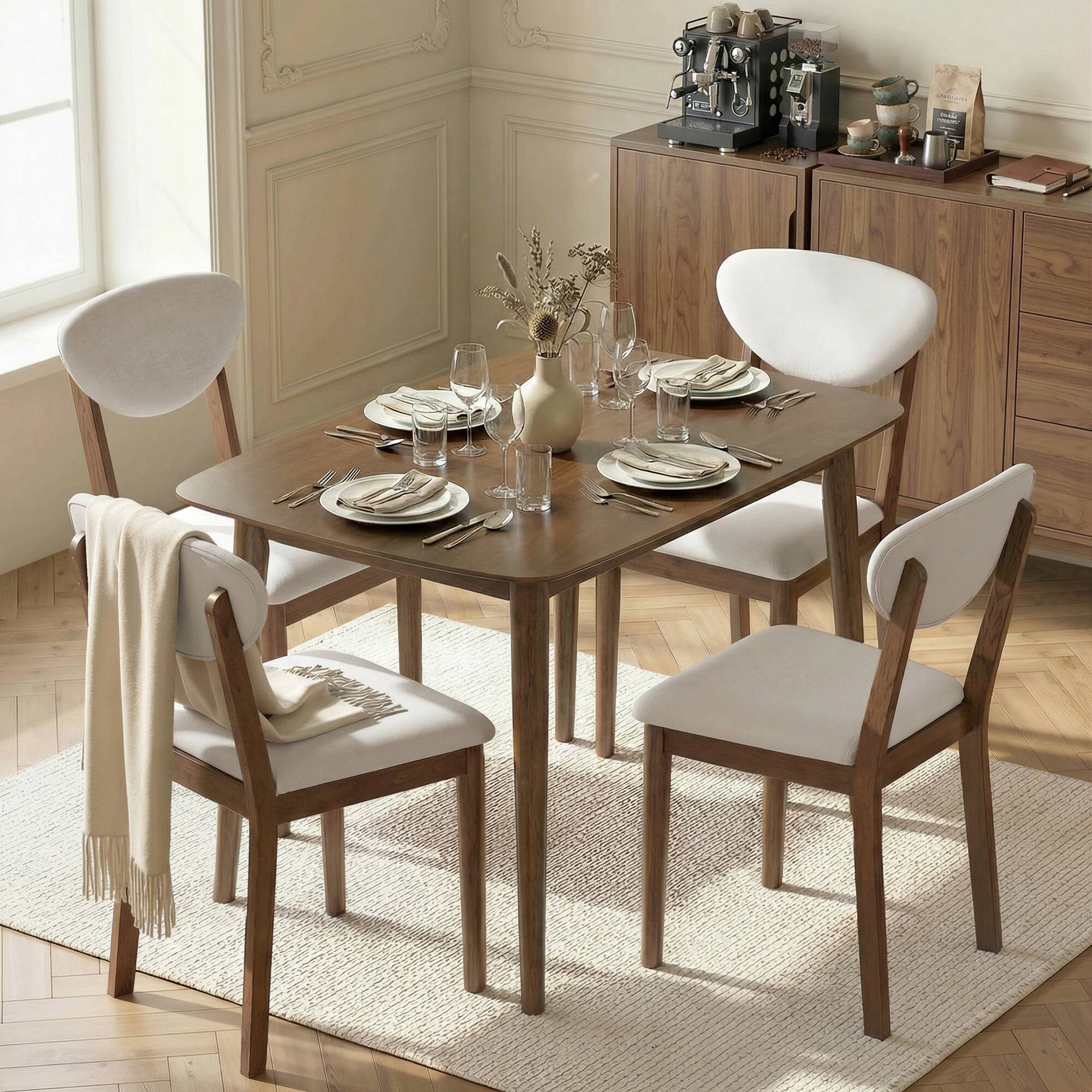 Alt View 1. Homcom - Dining Table Set for 4, Mid-Century Modern Kitchen Table and Chairs - Cream White.