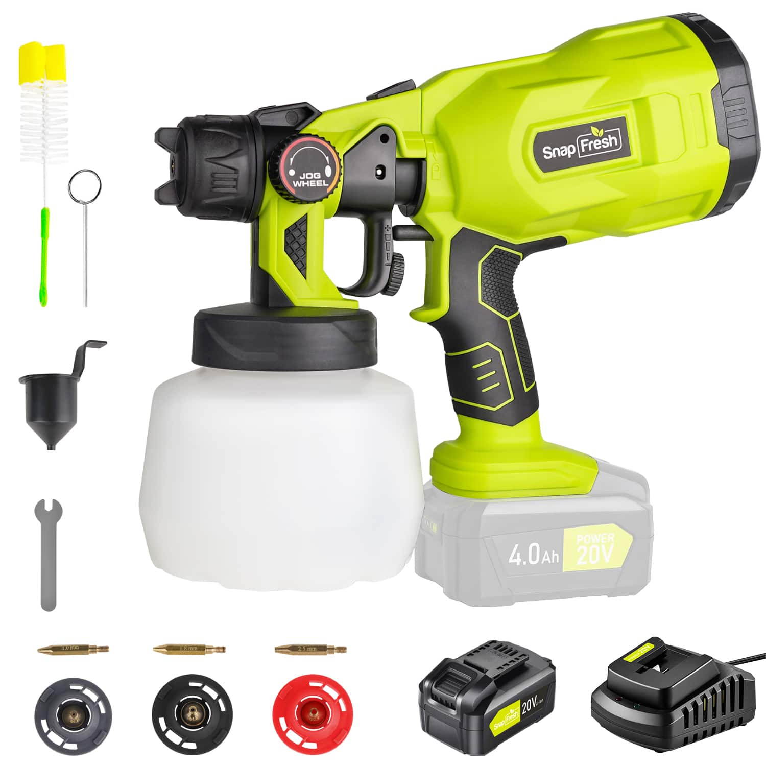 SnapFresh - 20V Cordless Electric Paint Sprayer Kit with 4.0Ah Battery, Fast Charger & 3 Nozzles - Green