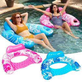 Joyfy - 2 Packs Inflatable Pool Floats Chair, Pool Lounge Chairs with Cup Holders for Adult Summer Water Fun Beach - Blue, Pink
