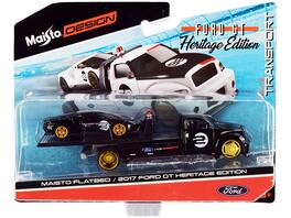 2017 Ford GT #2 Heritage Edition with Flatbed Truck "Elite Transport" Series 1/64 Diecast Model Cars by Maisto - Black