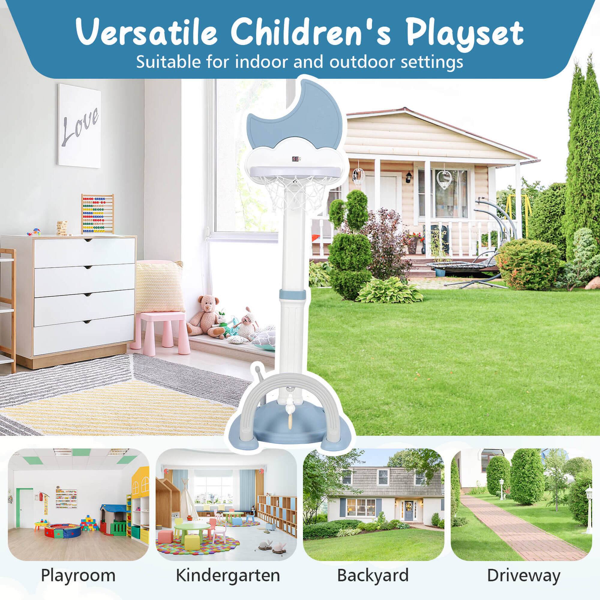 Versatile Children's Playset  
Suitable for indoor and outdoor settings  

- Playroom  
- Kindergarten  
- Backyard  
- Driveway