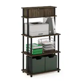 Furinno - TURN-N-TUBE Printer Stand, 5-Tier Printer Stand with Storage Shelf and Closed Cabinet, for Home Office - Brown Walnut/Black