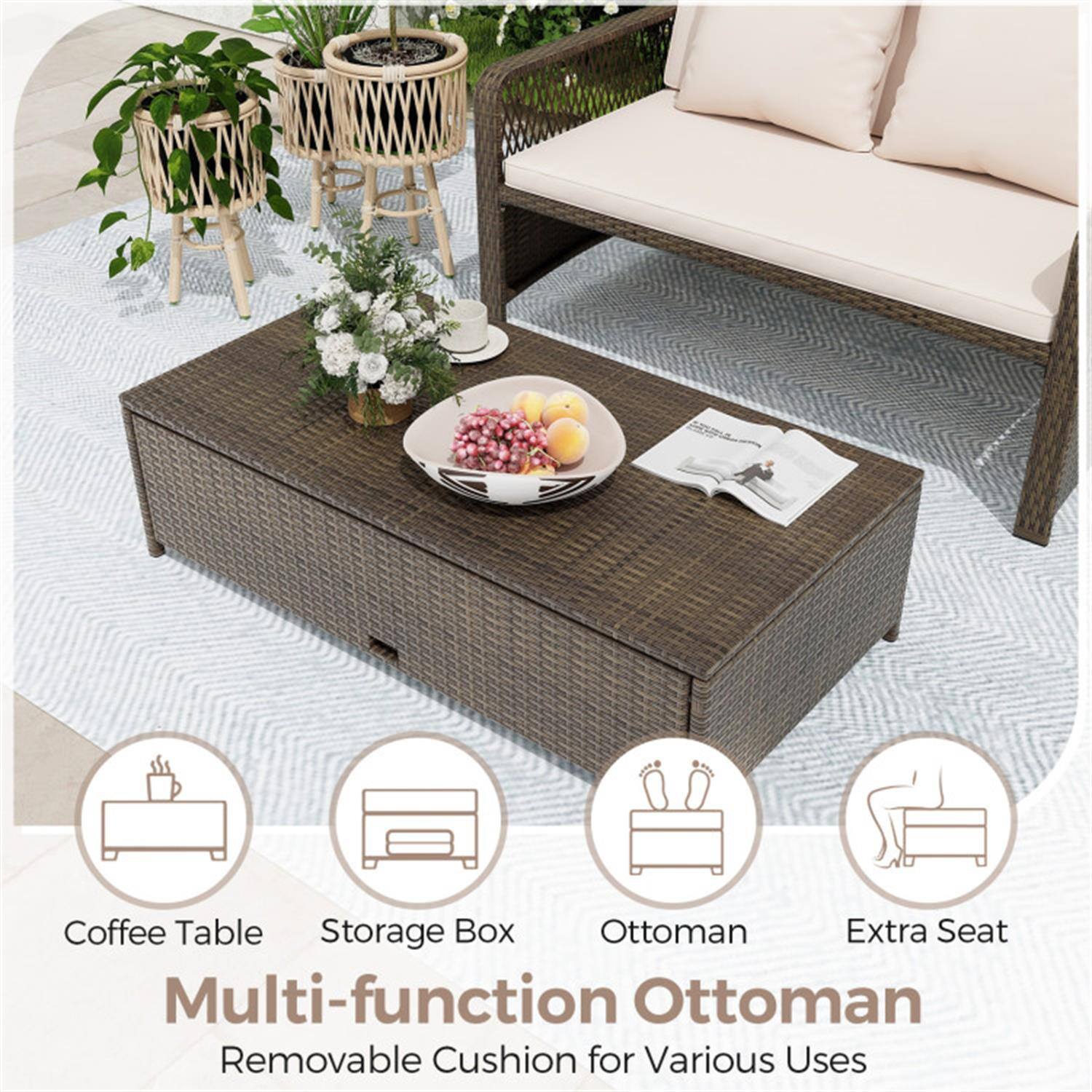Coffee Table Storage Box Ottoman Extra Seat Multi-function Ottoman Removable Cushion for Various Uses

Multi-function Ottoman  
Removable Cushion for Various Uses

- Coffee Table
- Storage Box
- Ottoman
- Extra Seat