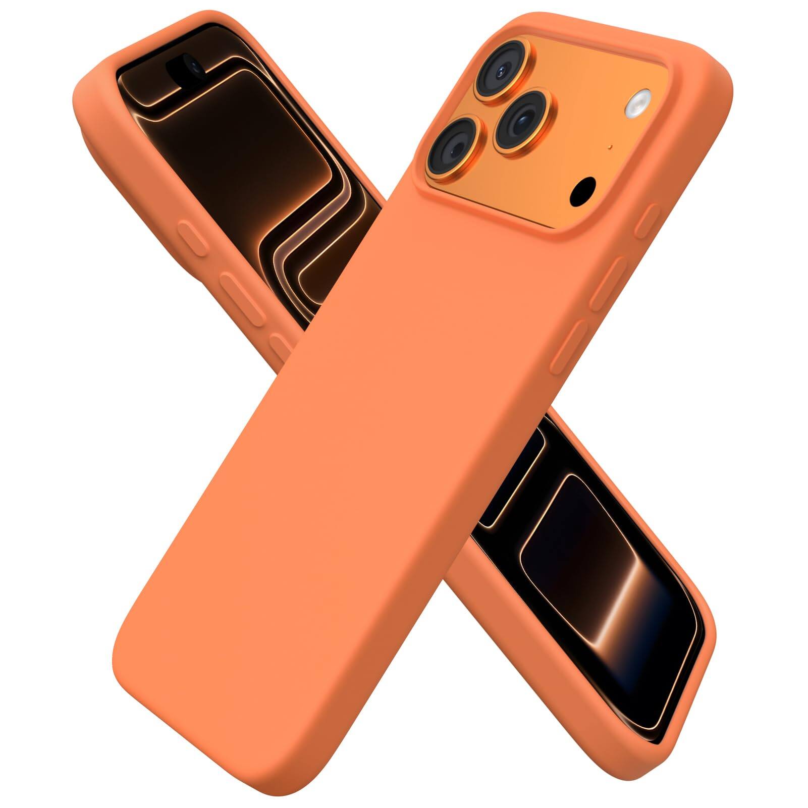 Alt View 1. Ornarto - ORNARTO Silicone for iPhone 17 Pro Max Case 6.9" and Leather for AirPods 4 Case in Orange - Orange.