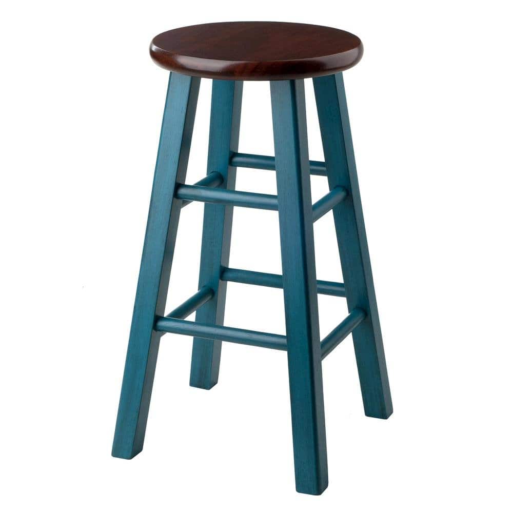 FurniFact - 24" Rustic Teal Counter Stool - Rustic Teal / Walnut