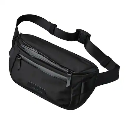 Front. ALPAKA - Sling Bag Bag for Men, Fits iPad Mini & Switch OLED, Hidden Rear Pocket, Magnetic Buckle, YKK AquaGuard Zippers - Black Axoflux 300D.