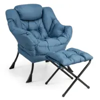 Costway - Lazy Sofa Armchair with Folding Footrest and Storage Pocket - Blue - Front_Zoom