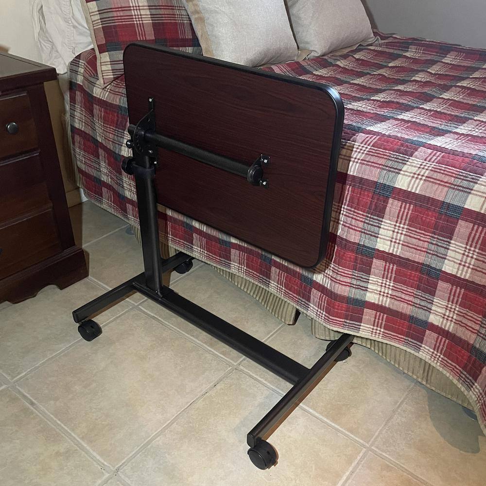 Back. AmeriHome - Adjustable Height Rolling Over Bed Table 24 x 16 in. - Brown.