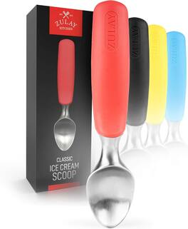 Zulay Kitchen - Heavy Duty Ice Cream Scoop - Stainless Steel Ice Cream Scooper With Non-Slip Rubber Grip - Red