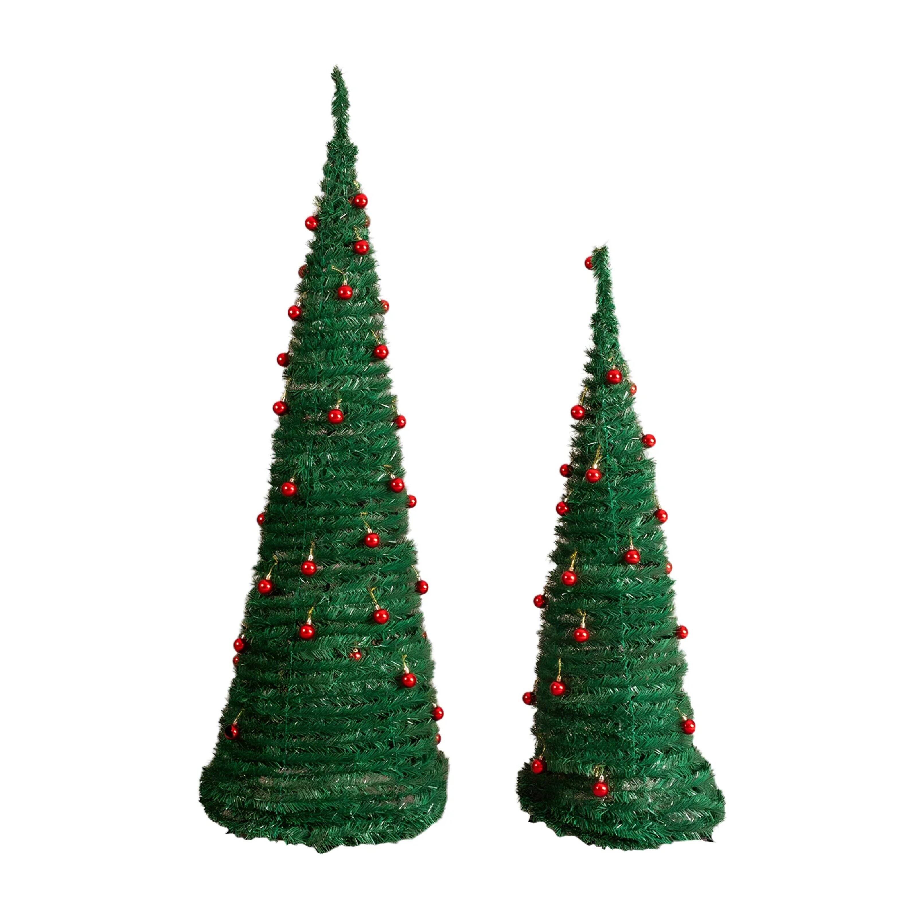 Alt View 1. Winado - 2PCS Christmas Tree Artificial Pop Up, 6FT 5FT with Red Ball Ornaments for Indoor Home Office Holiday Party Decorations - Green.