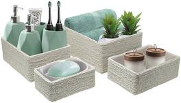 Sorbus - Storage Baskets 4-Piece Set - Stackable Woven Basket Paper Rope Bin Boxes for Makeup, Office Supplies - Beige