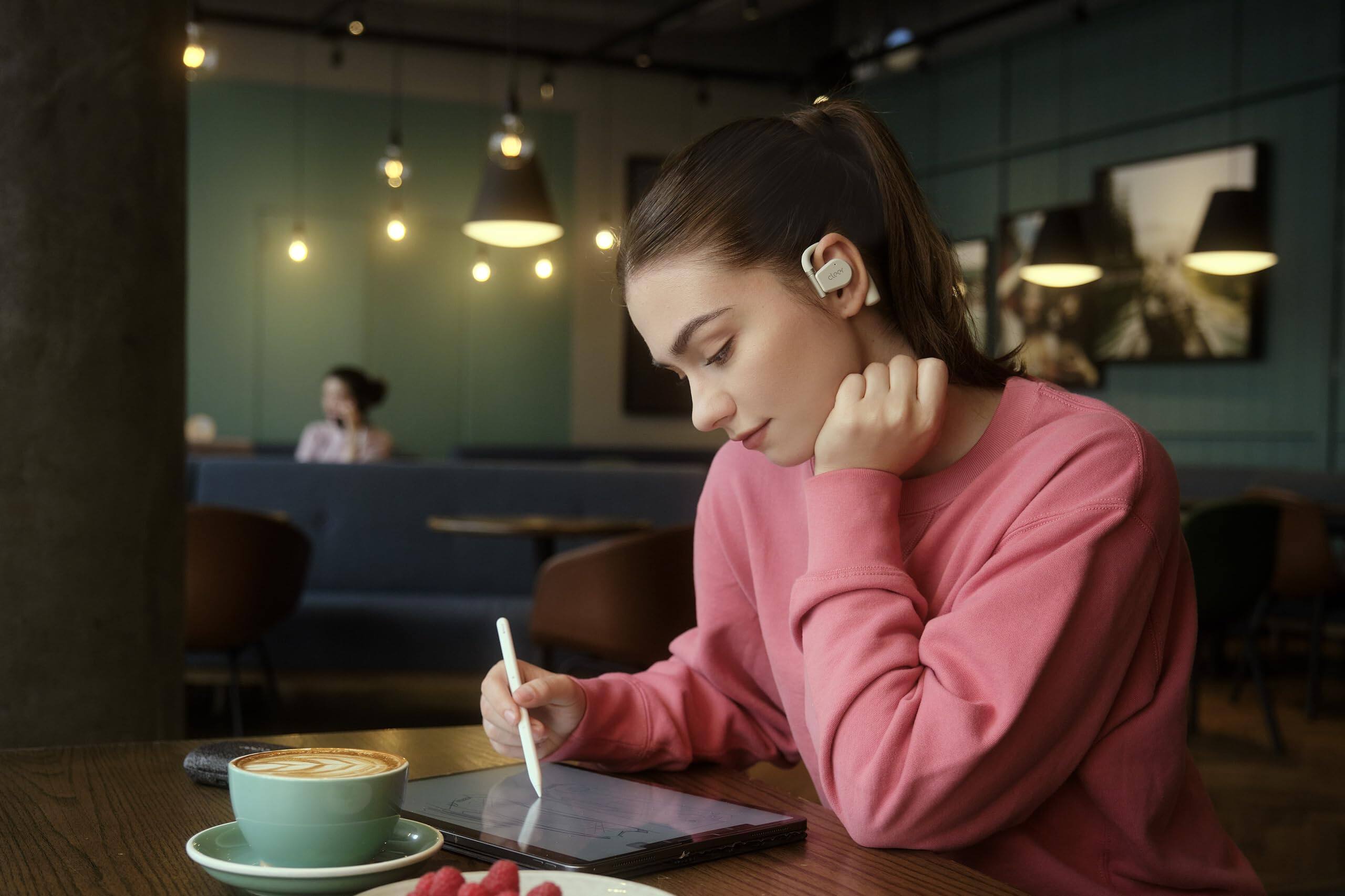 Alt View 7. Cleer - Cleer ARC II Open-Ear Wireless Headphones – Snapdragon Sound, 35Hr Playtime, IPX5, Clear Calls, Light Grey - Light grey.