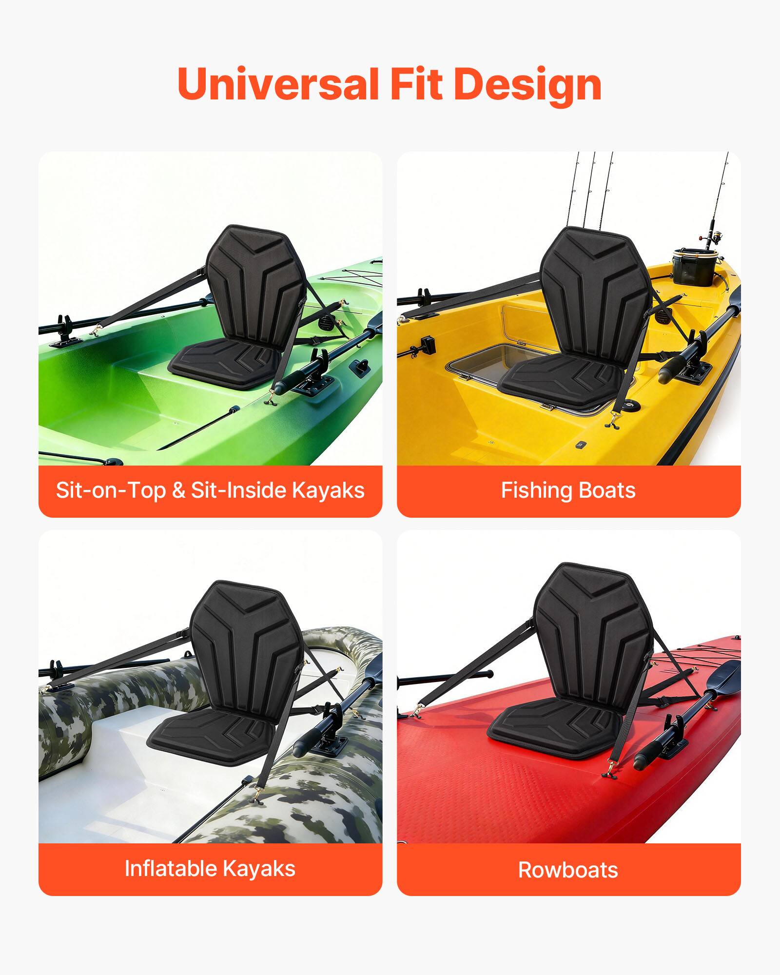 Universal Fit Design

- Sit-on-Top & Sit-Inside Kayaks
- Fishing Boats
- Inflatable Kayaks
- Rowboats