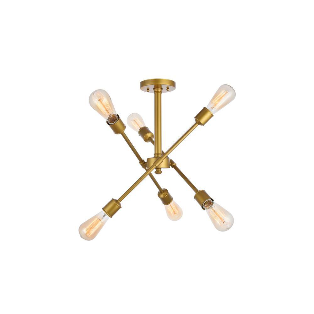 Alt View 4. Living District - Axel 6 Lights Brass Flush Mount - Brass.