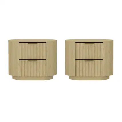 Front. Manhattan Comfort - Olivia Modern 27" Nightstand - Set of 2 - Natural Oak.
